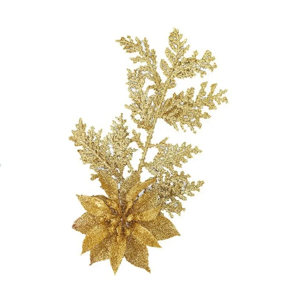 

High-grade Hanging Pine Leaves Christmas Flowers Handcraft Durable Glitter Artificial Flower DIY Xmas Decorative Flowers Wedding