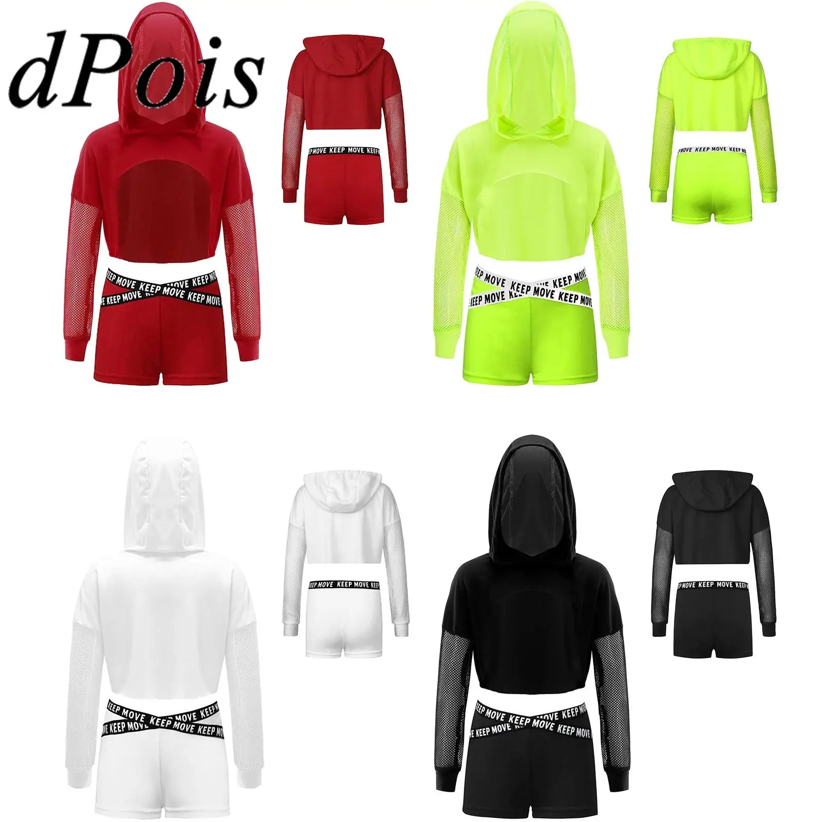 Bambini Ragazze 3 pezzi Vestito da ballo di strada Tuta sportiva Crop Top Felpa con pantaloncini da bottino Abiti hip-hop Set di abbigliamento sportivo