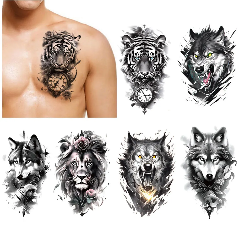 

Waterproof Temporary Tattoos for Men Women Lion Tiger Wolf Animal Tattoo Sticker Body Art for Arm Fake Tattoo