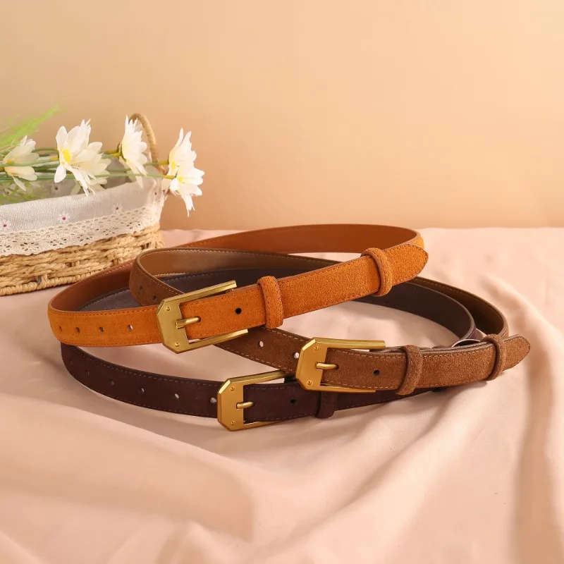 Luxury Suede Belt for Women, High-end Feel Leather Fashion Belt Versatile Decoration, Cowhide Suede with Dress Coat