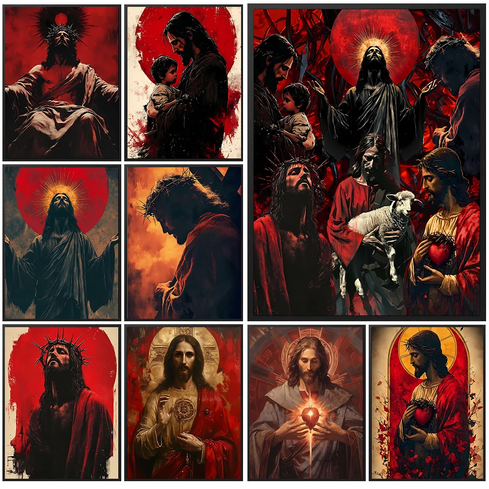 Religious Jesus Portrait Canvas Poster Crown of Thorns Biblical Wall Print Modern Christian Art Poster Home Bedroom Church Decor