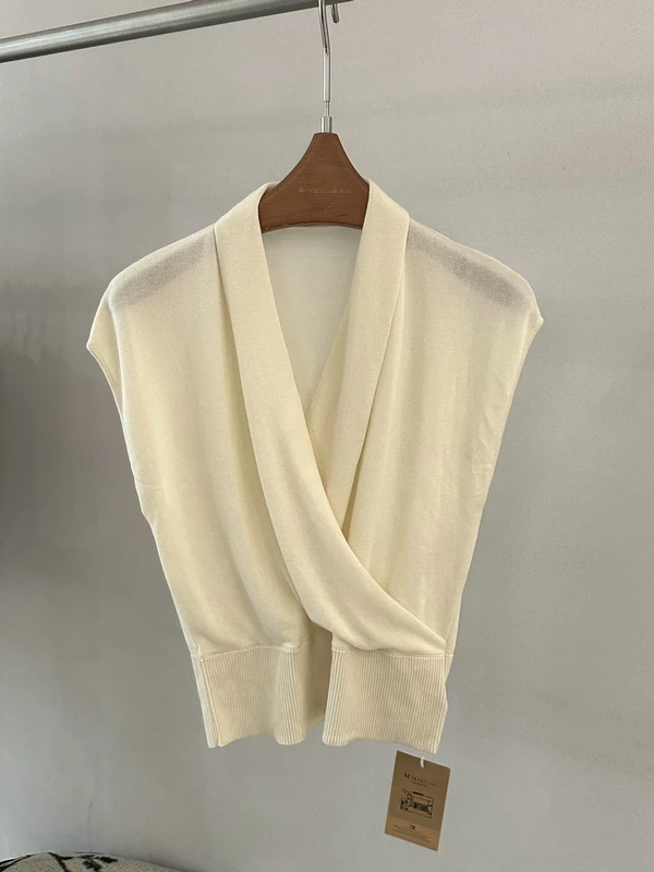 

Lanxim Tianli 100% Knitted Sleeveless Cross V-Neck Top Women's Casual Style Short Length Breathable Skin-Friendly Spring Summ...