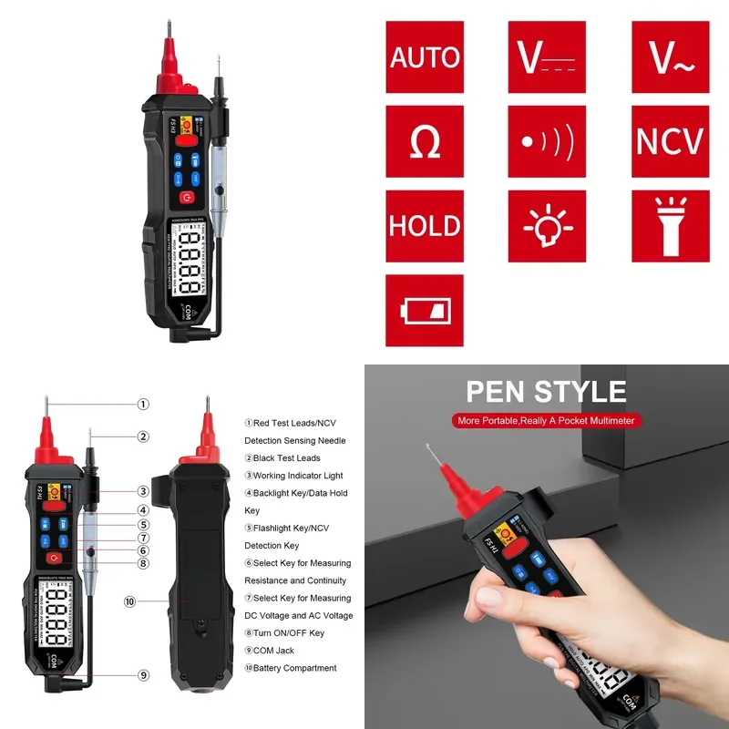 Multi Tester AC/DC Voltmeter Ohmmeter Pen Type Digital Multimeter with NCV Detection
