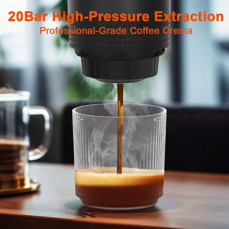 Portable Semi Automatic Electric Espresso Machine USB Charging 20 Bar Compatible For Capsules Grounds Hotel Car Travel