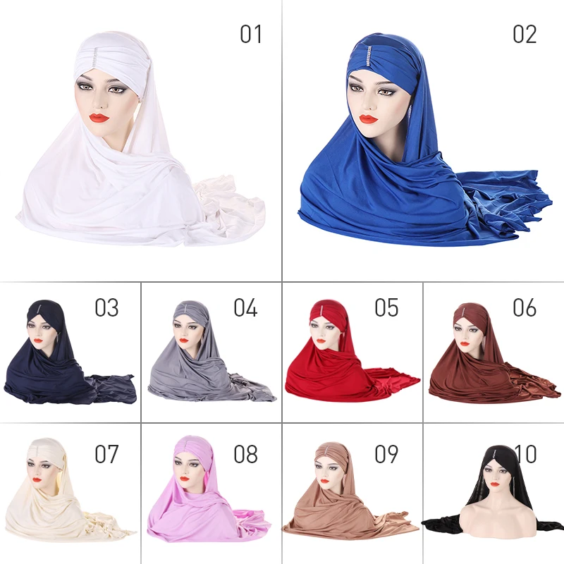 Vrouwen Moslim Hijab Lange Sjaal Effen Kleur Moslim Sjaal Headwrap Islamitische Sjaals Volledige Cover Wrap Hoofddoek Tulband Caps Sjaal