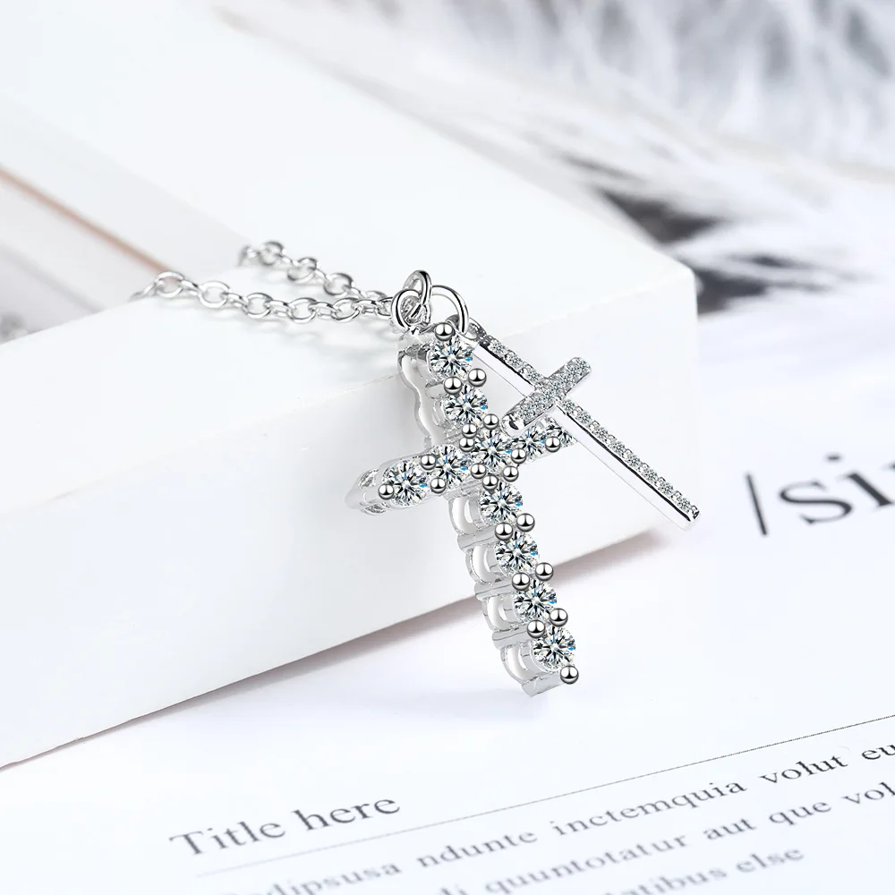 Fashion 925 Sterling Silver Zircon Cross Necklaces For Women Female Luxury Jewelry Wholesale Accessories Jewellery Trend 2024