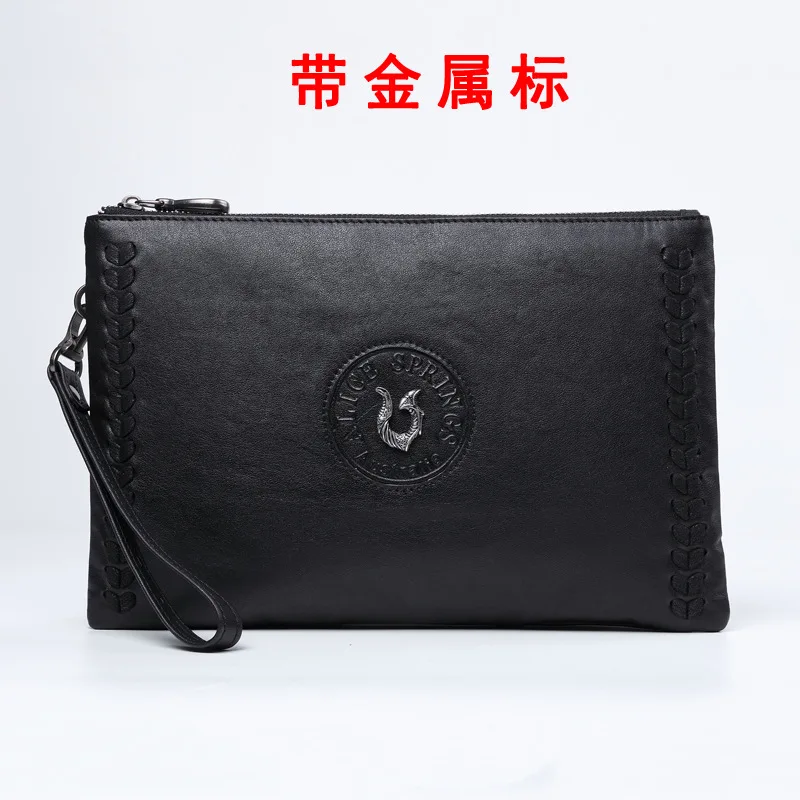New Genuine Men's Clutch Luxury Men Bag Business Vegetable Tanned Messenger Leather Large Capacity Fashion Woven Pattern Handbag