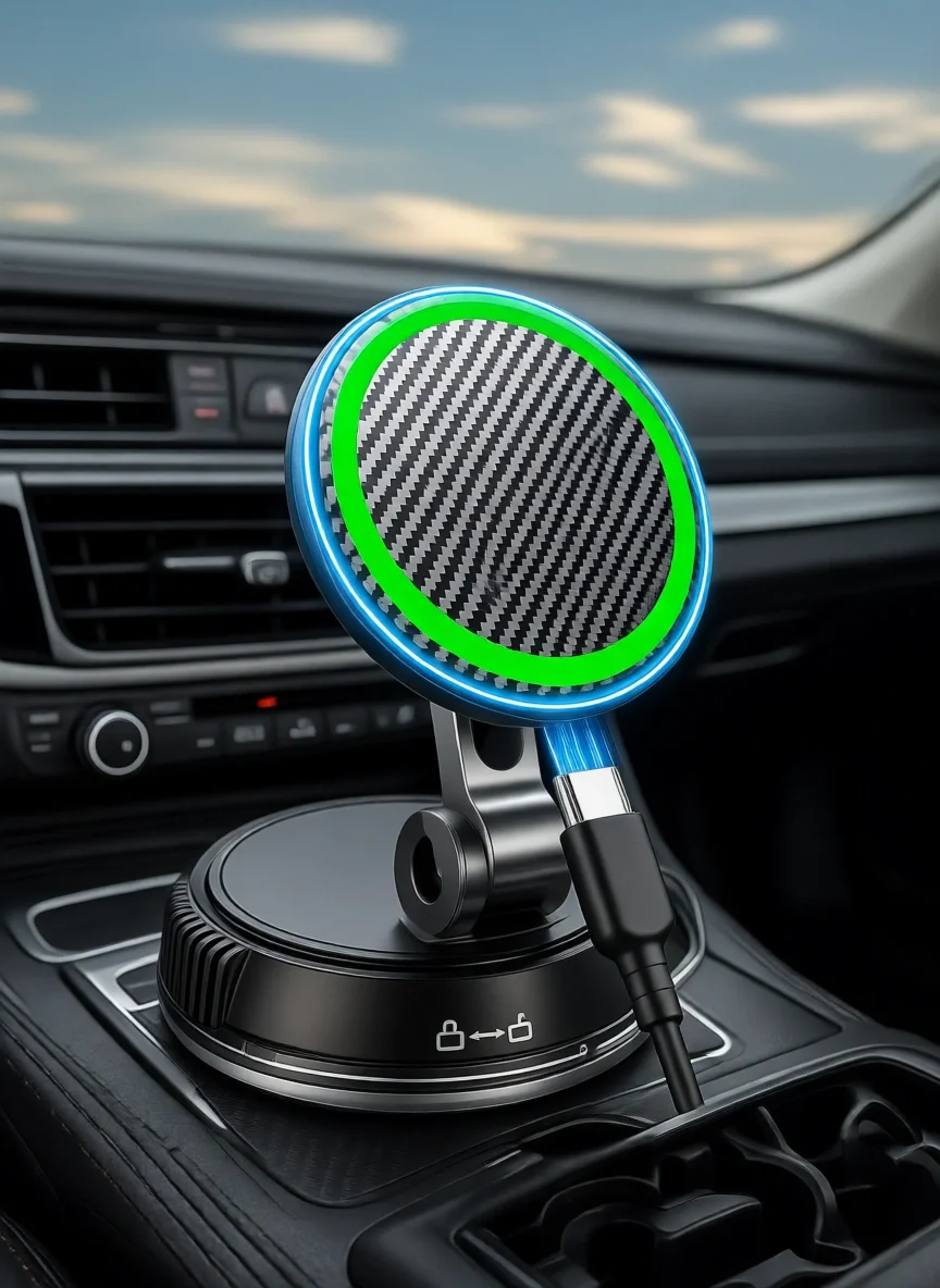 

Универсальный магнитный автомобильный держатель для телефона 15W с регулировкой на 360° и мощной присоской