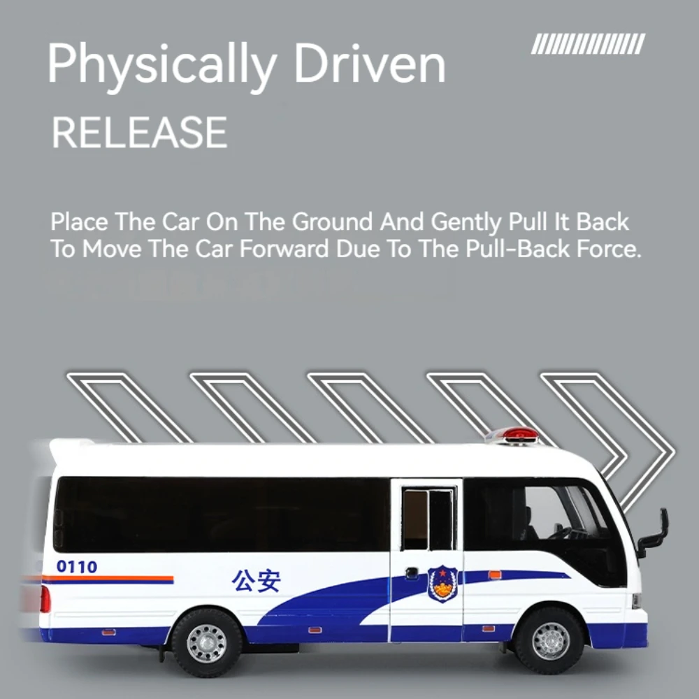 1:32 Coaster Politieauto Legering Diecast Model Speelgoedauto's 3 Deuren Geopend Geluid Licht Trek Zakelijk Voertuig Speelgoedcadeaus voor Kind