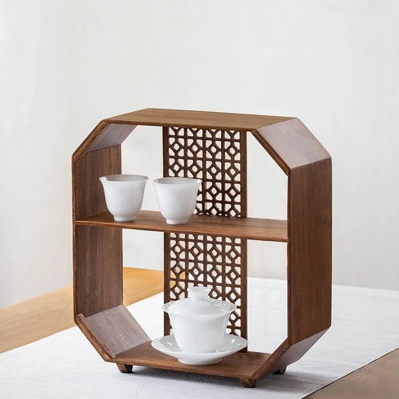 

Kung Fu Tea Display Stand - Heavy Bamboo Shelf for Teapot & Cup Collection