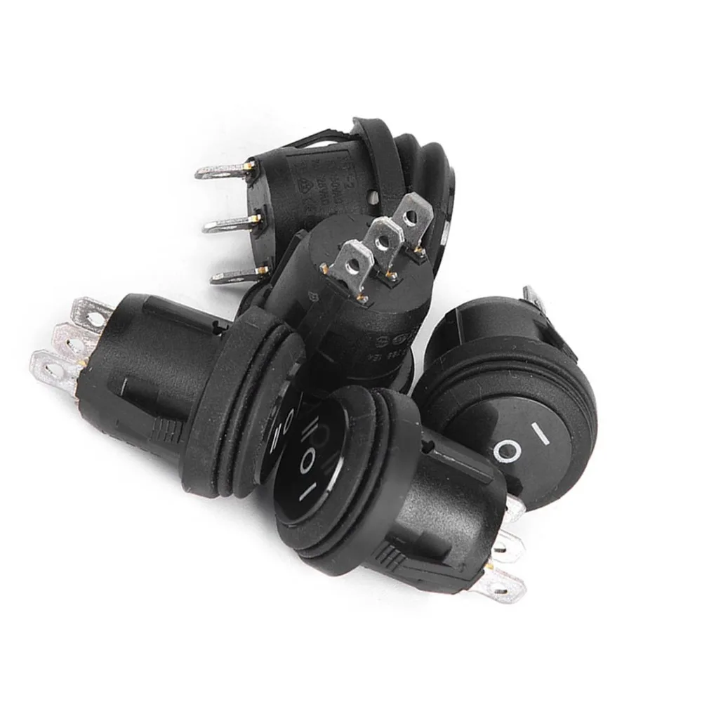5PCS Durable Black Color Rocker Switch 3 Pin 3 Position SPDT Switch 6A 250V Waterproof Round Rocker Switch Car Boat
