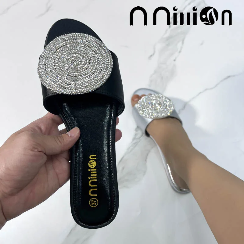 2023 Summer New European and American Flat Bottom African Outwear Casual rhinestone Cool Slippers for Women