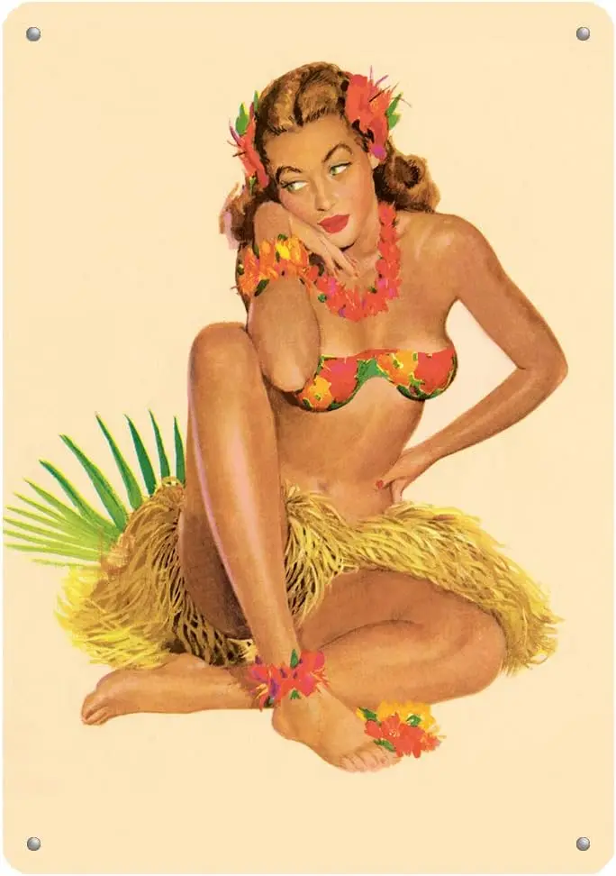 New Vintage Retro Metal Tin Sign Hawaiian Pin Up Girl Aloha Beauty Girl Outdoor Street & Home Bar Club Kitchen Restaurant W sign