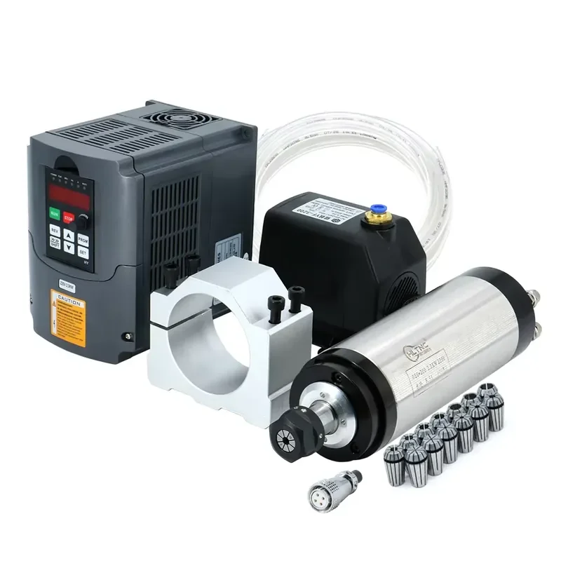

HLTNC 2.2KW Water Cooled Spindle Motor Kit: 220V VFD Inverter + 80mm Clamp +Water Pump ER20 for CNC Router Engraving Machine