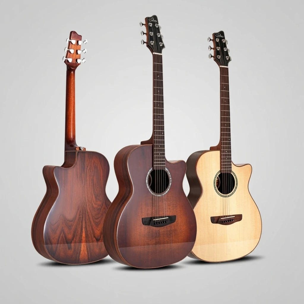 Cutaway Acoustic Folk Guitar,Solid Spruce Top Mahogany Back,Rosewood Fretboard Gloss Multi‑Colors For Learning & Practice