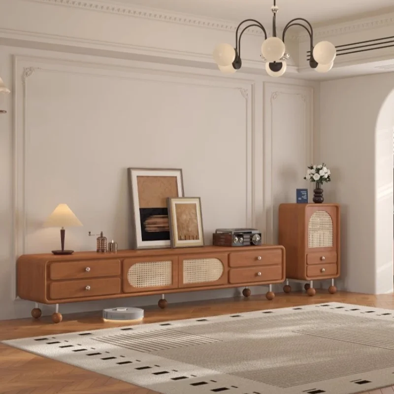 

Elegant Contemporary Solid Wood TV Stand with Storage Cabinets and Shelves for Living Room Television Media Console Furniture