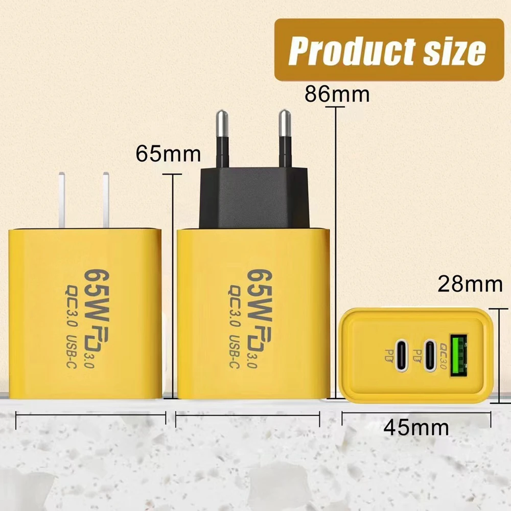 Chargeur USB Type-C 65W PD QC 3.0, 3 ports, charge rapide, adaptateur pour téléphone portable iPhone 15/14, Xiaomi, Samsung