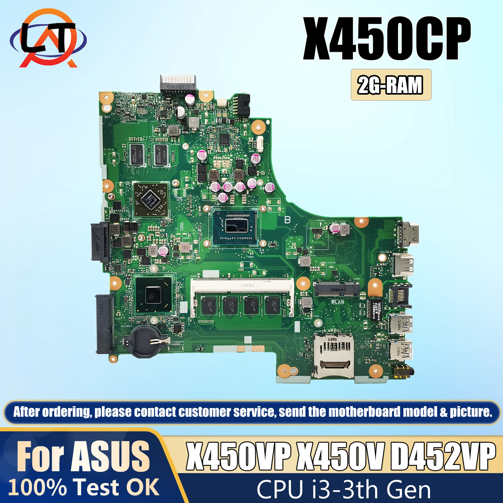 X450CP Mainboard For ASUS X450VP X450V D452VP VM400VP Laptop Motherboard 1007U/2117U CPU i3 3th Gen 2G-RAM V1G