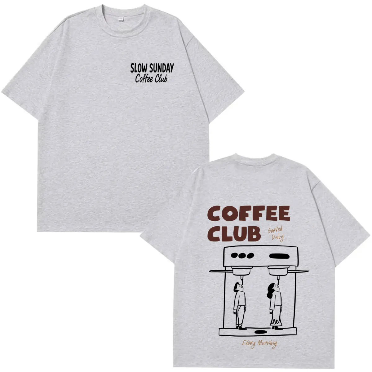 Slow Sunday Coffee Club Tshirt Men Women Fashion Graphic Tee Shirt Classic Unisex Cotton Hip Hop Tee Shirts Streetwear Teenagers