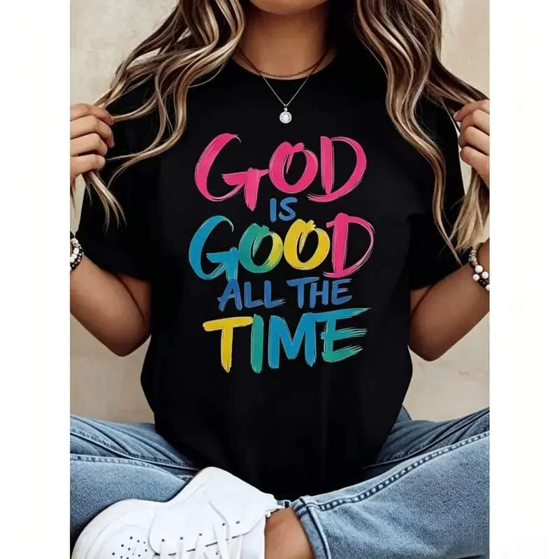 God Is Good All The Time Christian T Shirt Women Religious Faith Statement Graphic Tee Casual Top