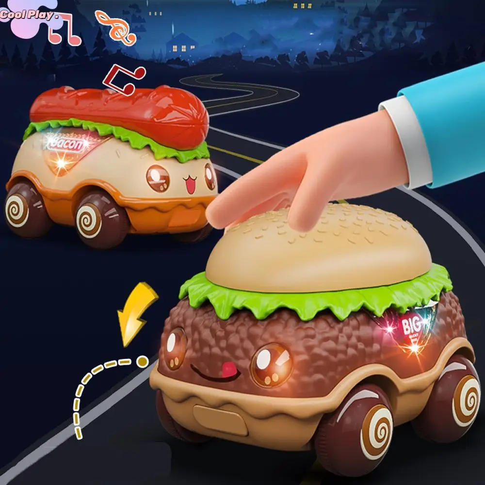 

Cartoon Puzzle Hamburg Power Car Toy Lighting Education Hot Dog Car Model Simulation Food Pull Back Car Toy Christmas Gift