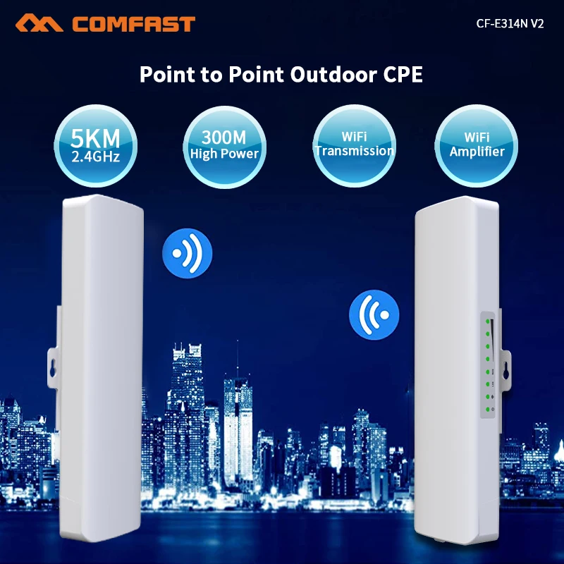 3-5KM Long Range Outdoor Wireless Wifi Extender AP Bridge 300Mbps 2.4G WI-FI Signal Amplifier Antenna 2*14dBi Nanostation Router