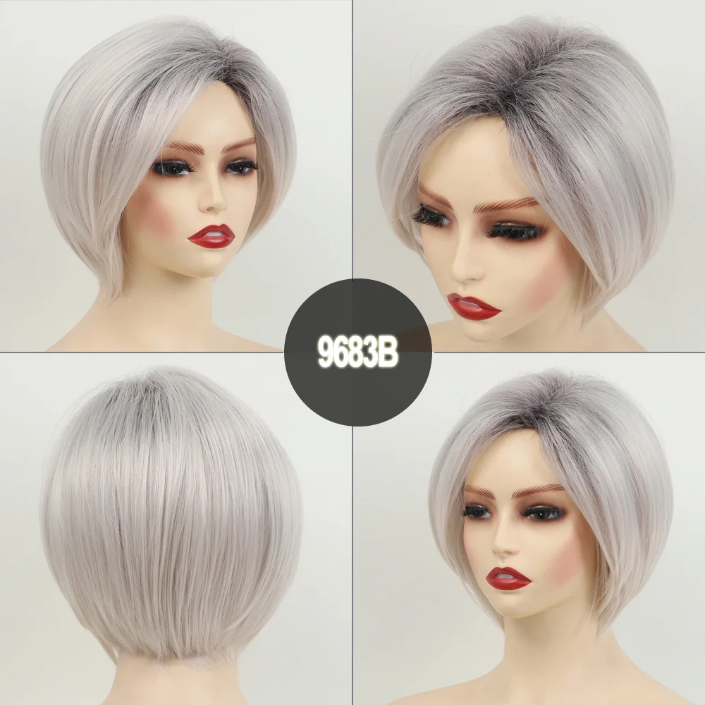 Light Grey Wigs for Women Ash Blonde Wig Side Part Synthetic Hair Replacement Realistic Short Bob Wigs for Cosplay Daily Use