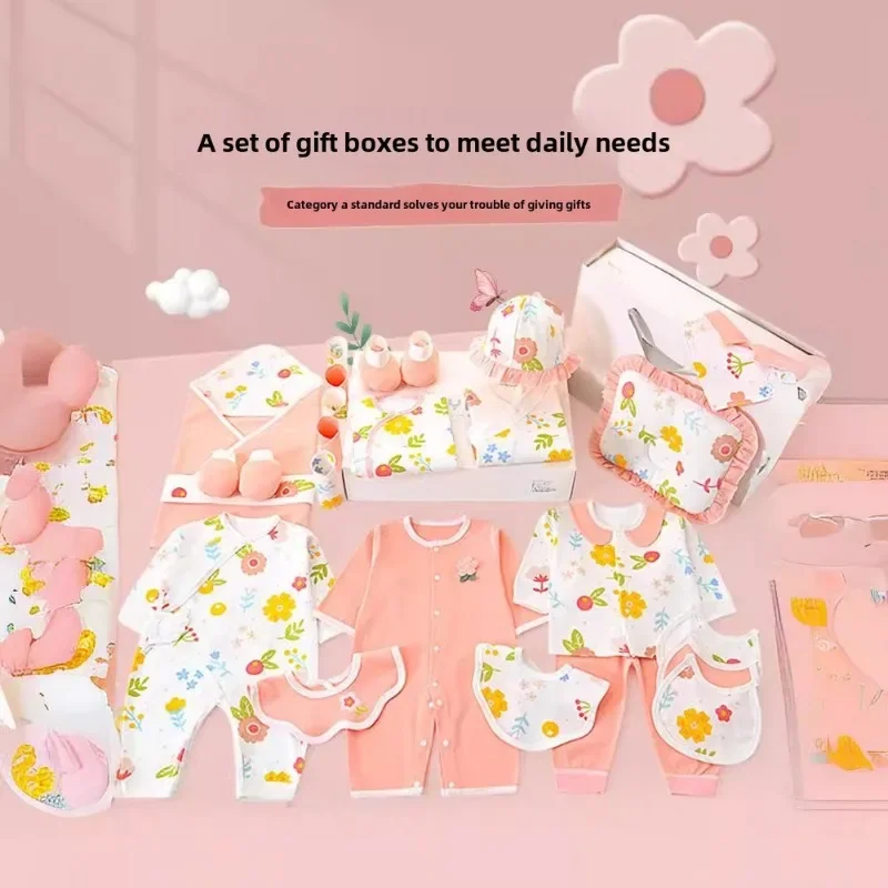 Newborn Baby Clothing Gift Box Pink Flower Pure Cotton Multi Piece Set Baby Girl Hospital Items 0-6 Months New Born Clothes