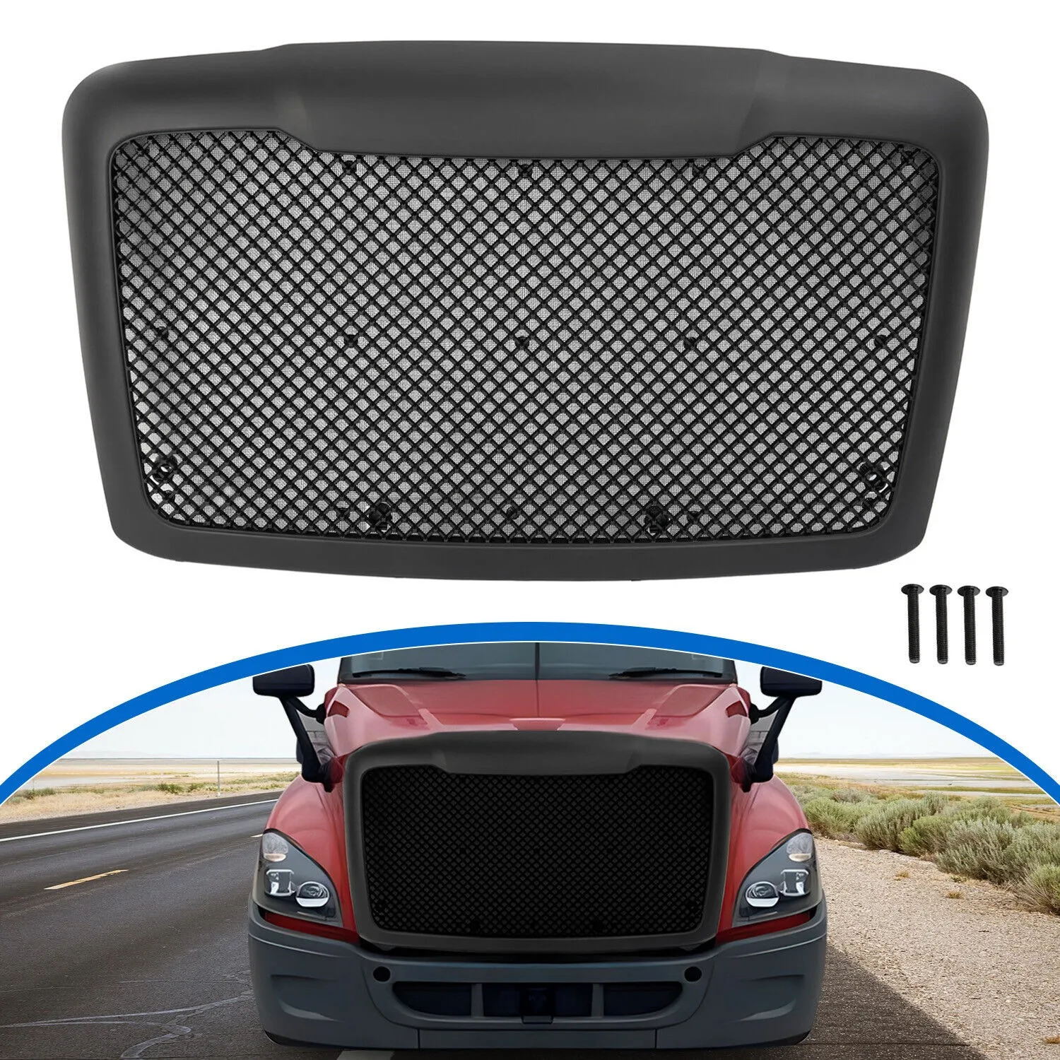

For Freightliner Cascadia 2008-2017 Bug Screen Front Bumper Upper Grille Black