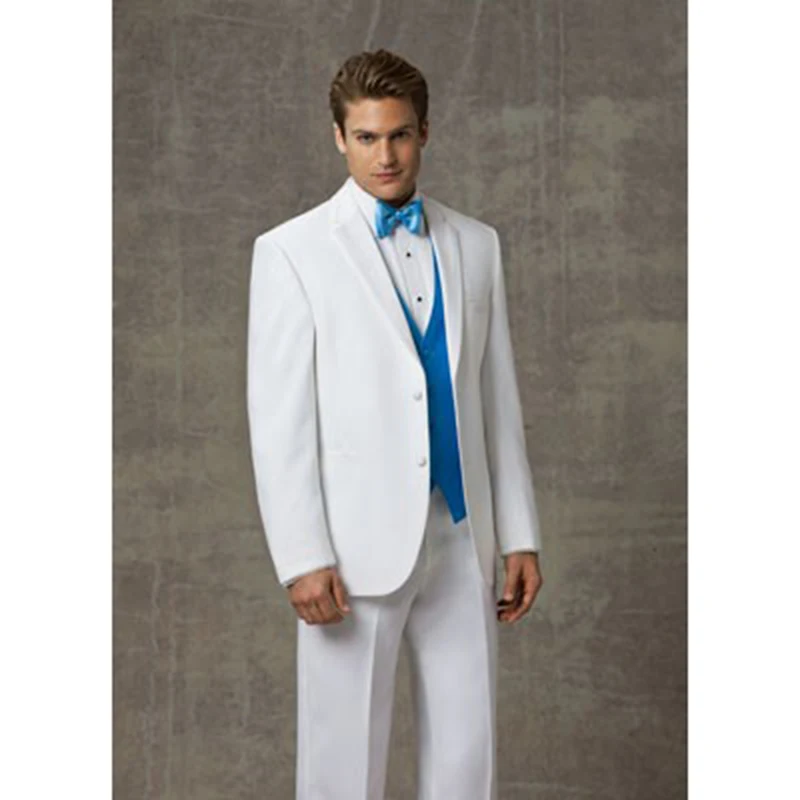 

Custom Made Groom Men Suits Tuxedo Groomsmen White Wedding Dinner Evening Suits Best Man Bridegroom (Jacket+Pants+Vest)