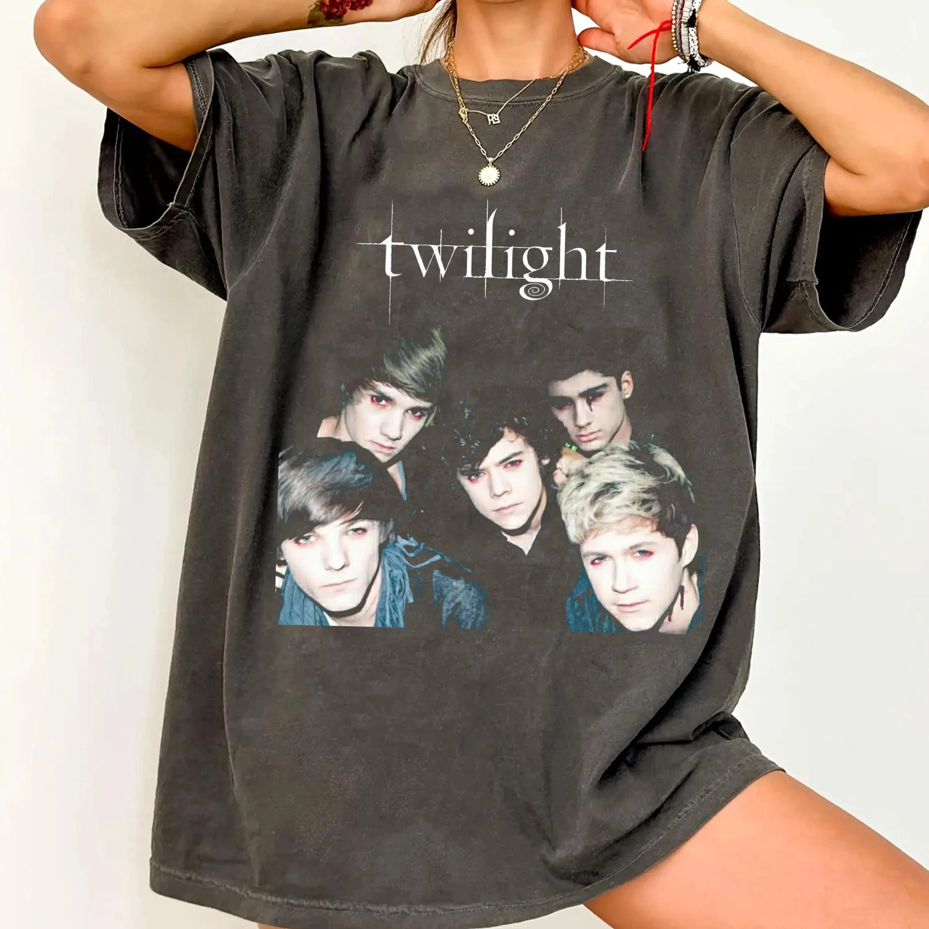 2026 Summer Women's Retro  Twilight One Direction T-Shirt Cotton and Breathable Short Sleeve Streetwear Oversized Loose Casual