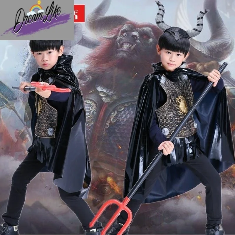 أزياء الهالوين للأطفال دعائم أداء الشيطان Dr-Up كيب هورونز تي شيرت عباءة مجموعة ملابس نسائية للمسرح