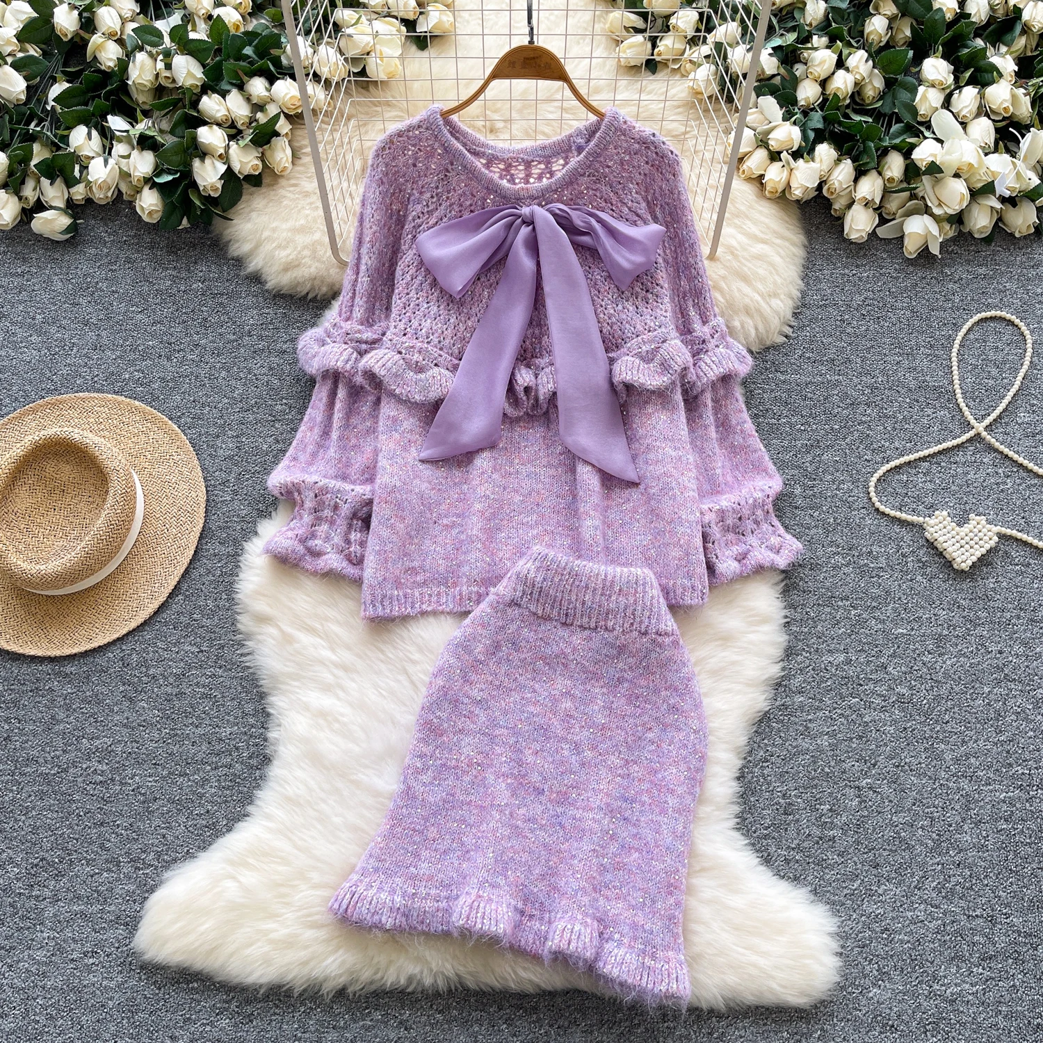 

Винтажная элегантная милая корейская модная женская одежда с длинными рукавами и бабочкой, осенние платья, комплект из двух предметов