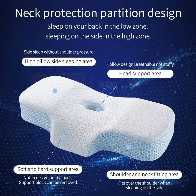 Ergonomic Orthopedic Memory Foam Neck Support Pillow Comfortable Removable Cover Customized Sleeping Travel Positioner