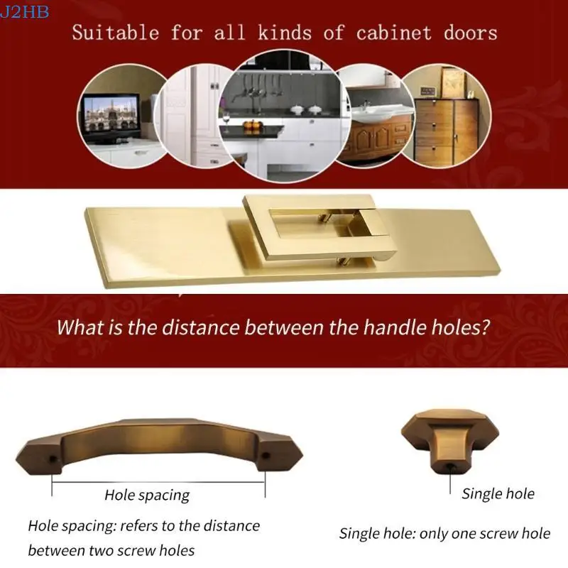 J2HB Refines Gold Furniture Door Handle Metal Pull Traditional Gold Drawing Furniture Handle Metal Cabinet Accessory for Home
