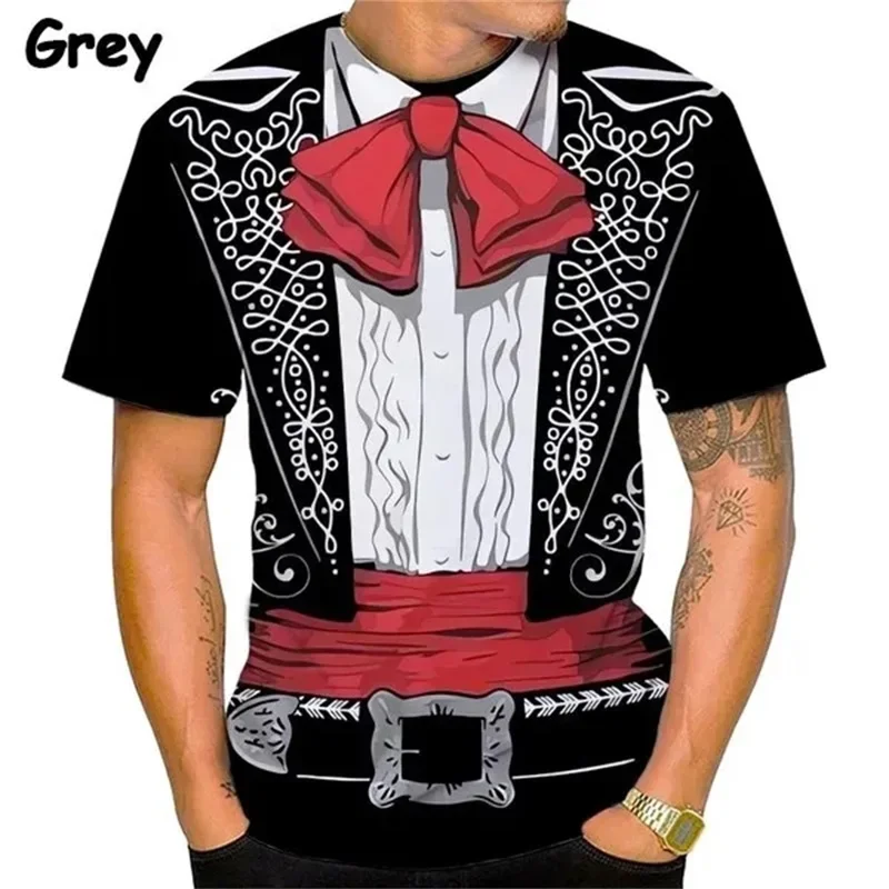 Marian graphic T-shirt for men 3D printed fake suit short sleeved casual T-shirt oversized suit Mexican streetwear