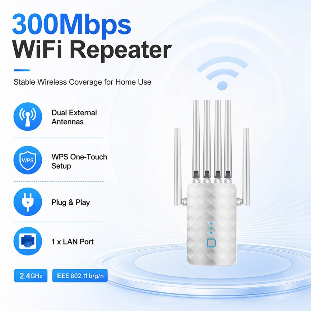 Best Long Range Wifi Extender Amplifier 4G Wi-FI Long Distance 2.4G 300mbps Wireless 6Antennas WIFI Repeater WIFI Signal Booster