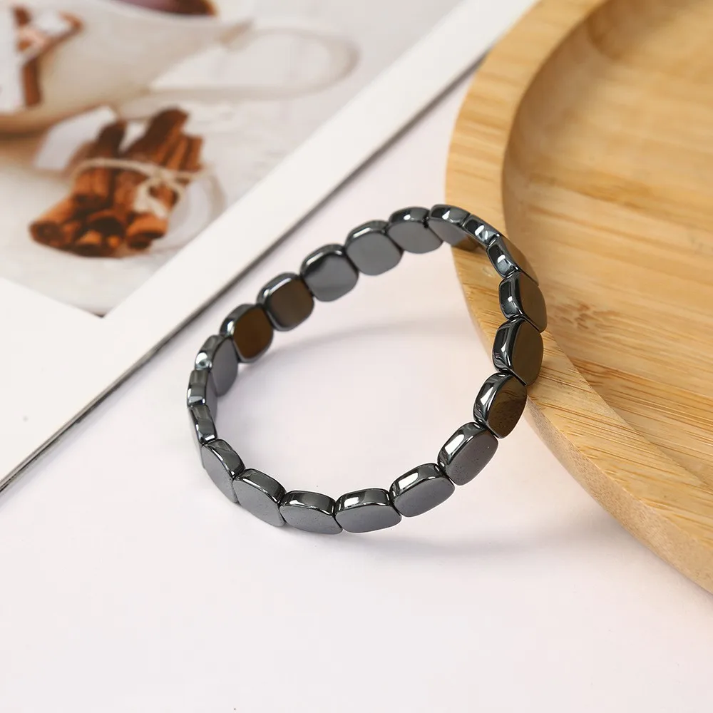 Hematite Elastic Bracelet for Men, Classic Wrist Jewelry Gift for Workplace Daily Wear