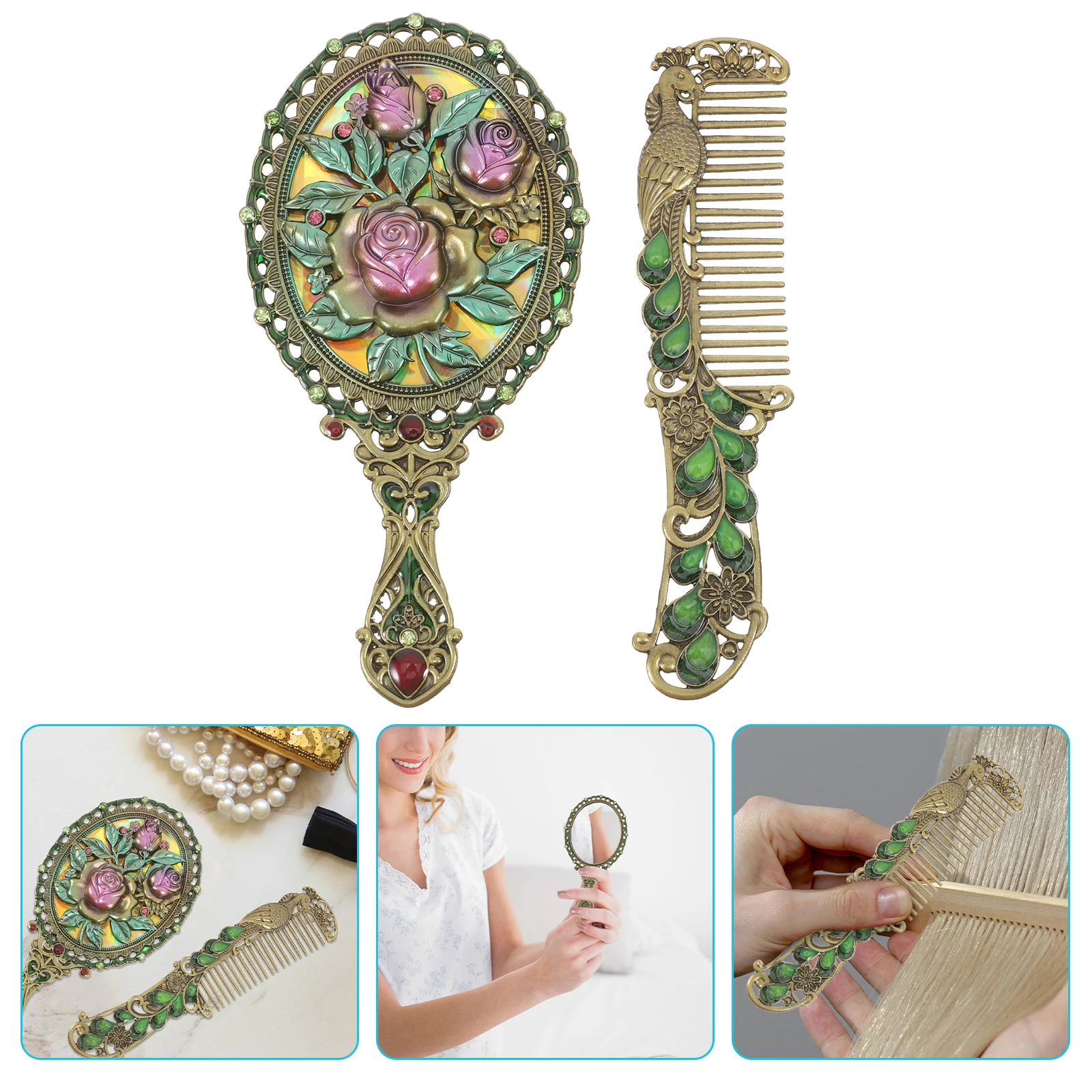 Miroir de maquillage à poignée compacte, vert armée, Portable, décoratif de voyage, Adorable petite douche sans buée, résistant à l'usure