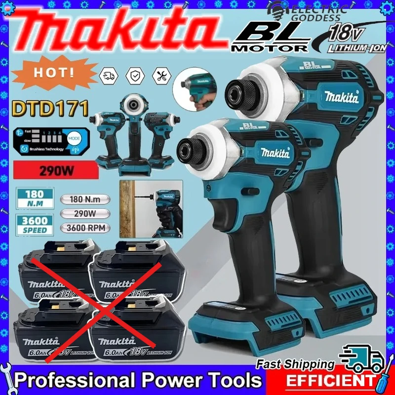 

Аккумуляторный бесщеточный ударный шуруповерт Makita DTD171, электрическая отвертка, перезаряжаемая дрель-шуруповерт, электроинструмент Makita