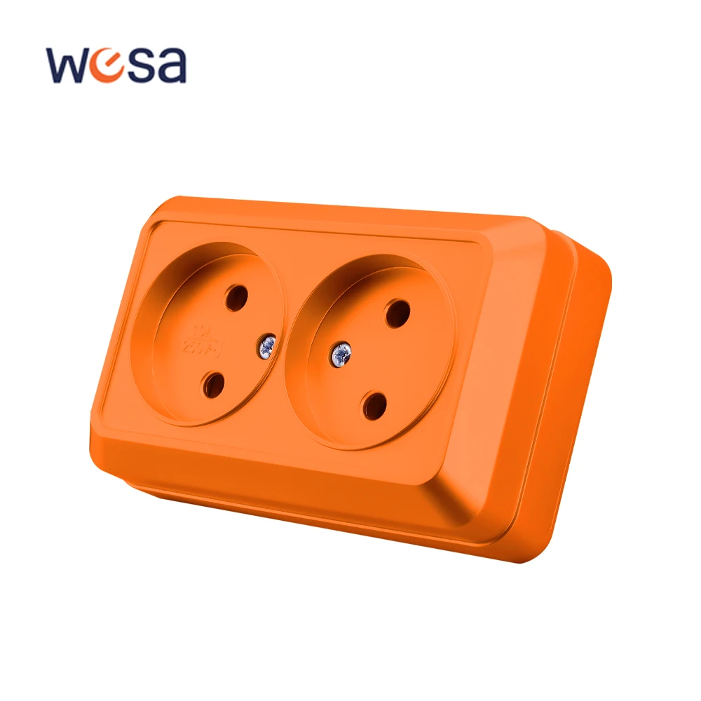 WESA Orange Wall Surface 2 Socket Plug Exterior Electrical Outlets No Ground Outdoor Power Socket Flame Retardant Paint Plastic