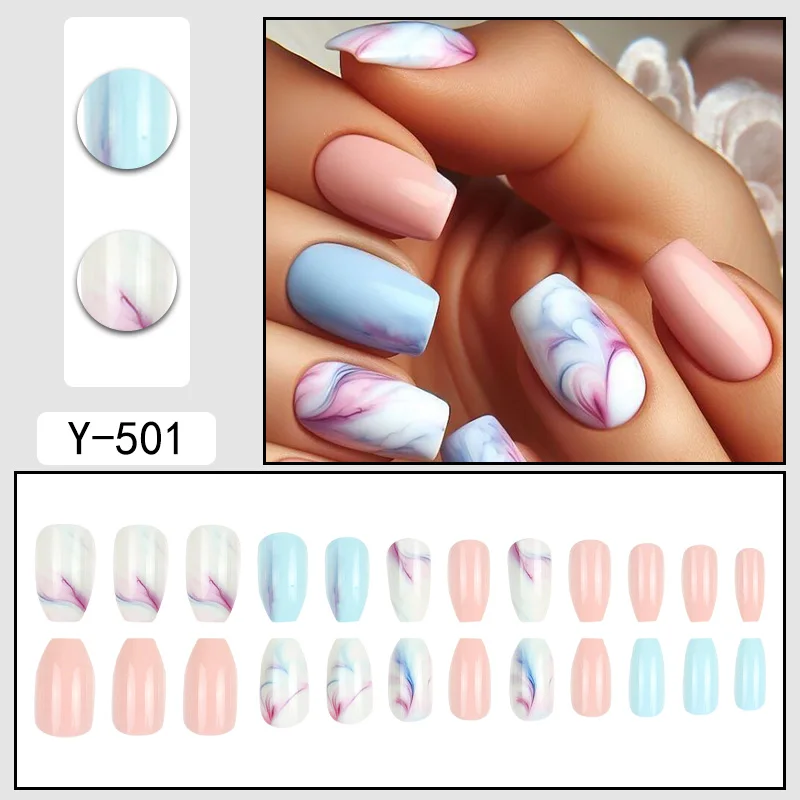 24 pièces de pointes d'ongles carrées de couleur dégradée de taille moyenne, paquet assorti pour la décoration des ongles