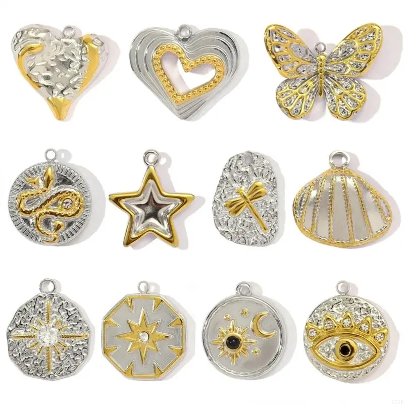 Dainty Two Tone Heart Moon Butterfly Bees Pendant Necklace Stainless Steel Jewelry 11 Fashionable Charm Comfortable Everyday