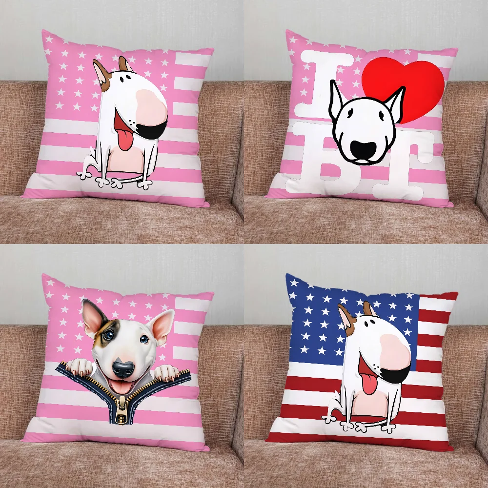 

USA Dog Pet Bull Terrier Pillow Case For Home Bedroom Car Office Decoration Living Room Sofa Cushion Cover Suitable