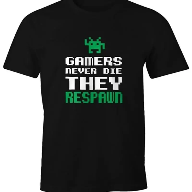 Mens Gamers Never Die They Respawn Saying Pixel Gambler 90s 80s T-Shirt