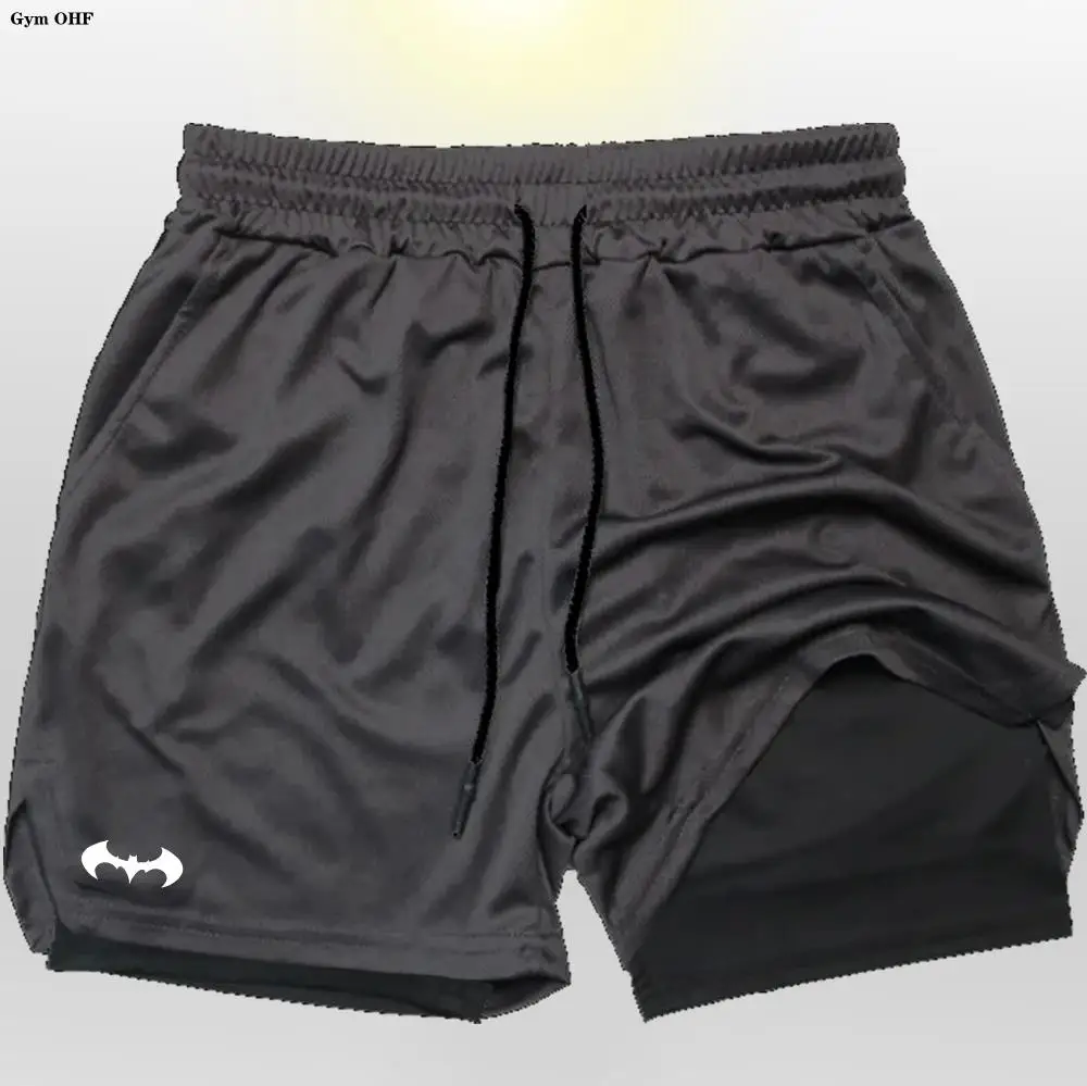 Bat Sport Shorts Men Sportswear Double-deck Running 2 In 1 Beach Bottoms Summer Gym Fitness Training Jogging Short Pants