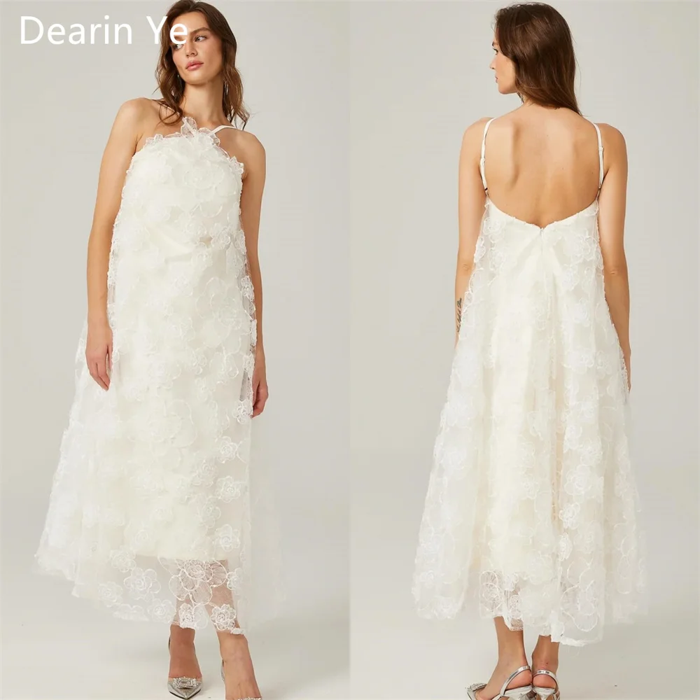 Robe de soirée en tulle à dos nu pour femmes, jupes A-Line, longueur de rinçage, appliques en fibre, Arabie saoudite, impression sur mesure, occasion Dr