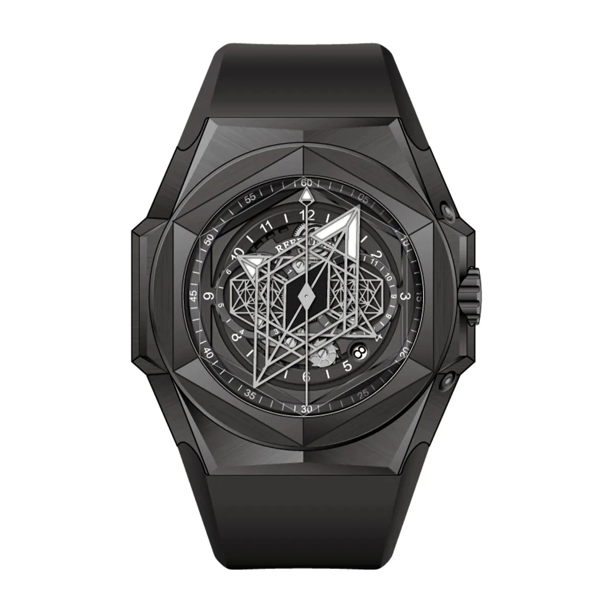 นาฬิกาข้อมือเชิงกลแนวนาฬิกาออโตเมติกผู้ชายเสือแฟชั่นหน้าปัดไพลินหกเหลี่ยมเรืองแสงขนาด43มม. Tali Jam Tangan karet