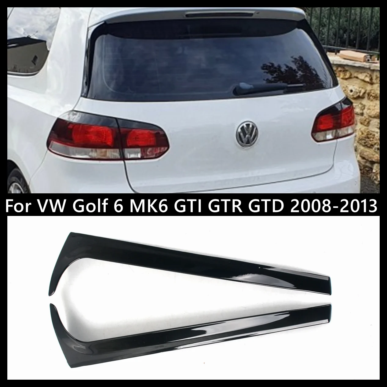 ل VW Golf 6 MK6 GTI GTR GTD 2008-2013 لامع أسود ABS الخلفي نافذة الجانب الجذع المفسد Canard Canards الفاصل اكسسوارات