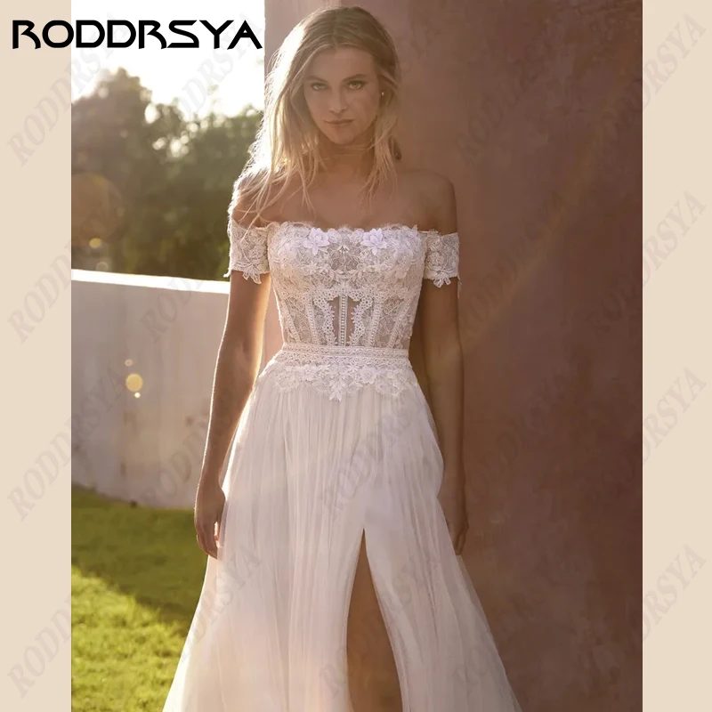 RODDRSYA Princesa Vestido De Noiva Para As Mulheres Elegante Boat Neck A-Line Vestido De Noiva S Princesa Vestido De Noiva Para As Mulheres Elegante Boat Neck A-Line Vestexy V-Neck High Split Vestido De Noiva Casamento